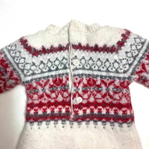 Gap Baby Newborn White Red Fair Isle Wool Button Cozy Winter One Piece Outfit - Picture 9 of 9